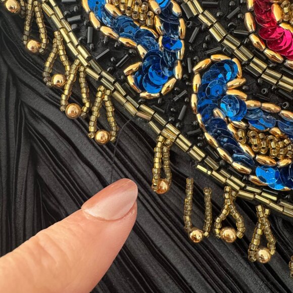 George F Couture for I. Magnin 1980s Black Gown Multicolor Beads Size 10 NEW - Picture 8 of 10